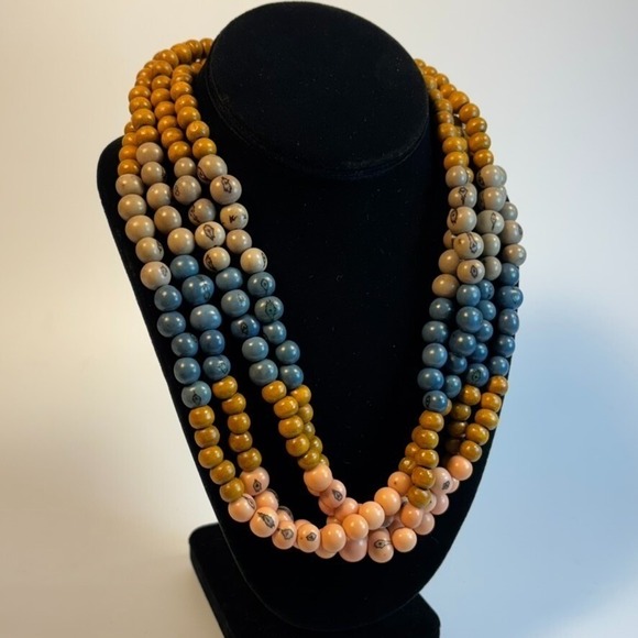 Jewelry - Chunky Vintage Necklace Wood Beads Maximalist Boho Colorful for Stacking